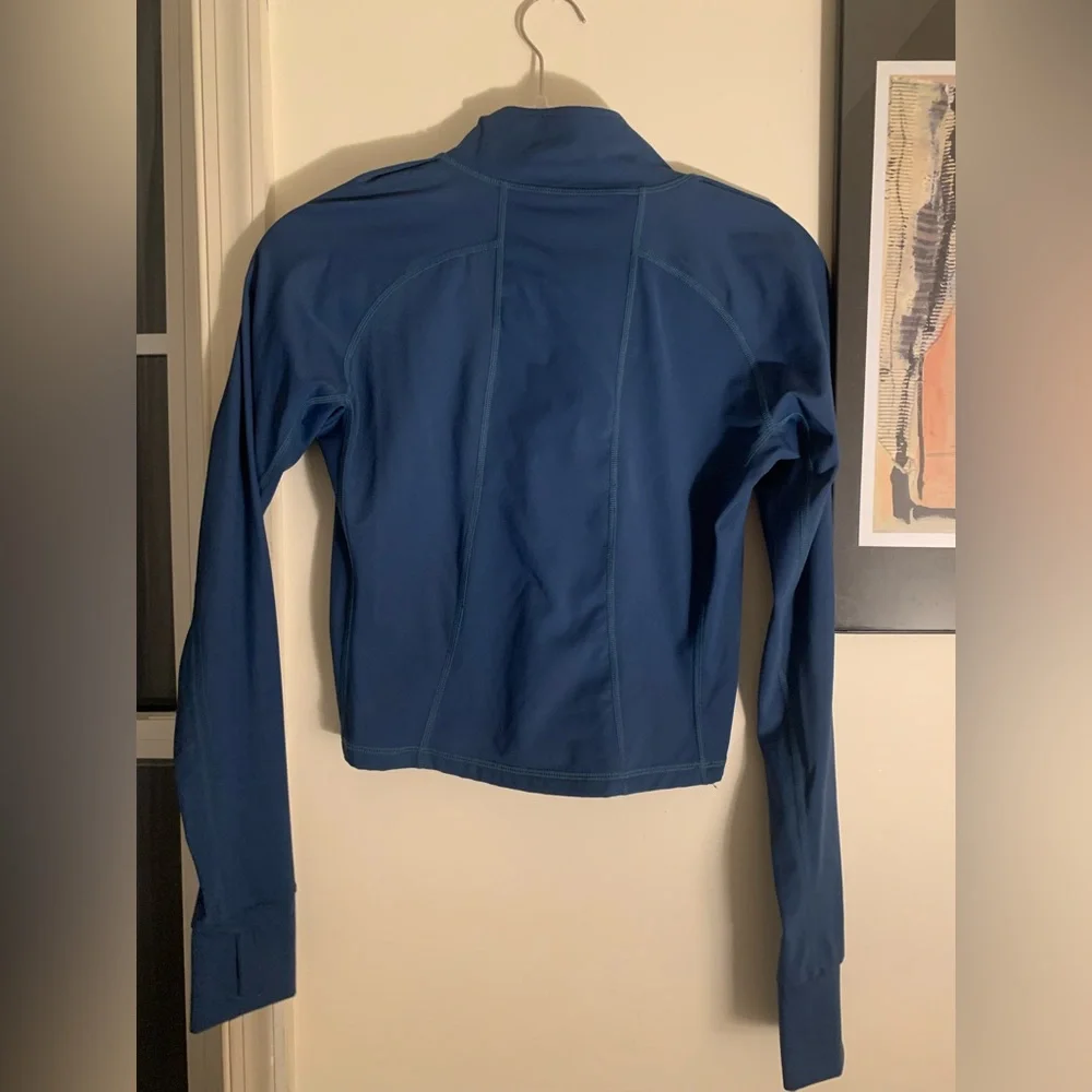 Women's Cropped Workout Jacket 1/2 Zip Pullover Slim Fit Long Sleeve Yoga Top - Picture 3 of 4